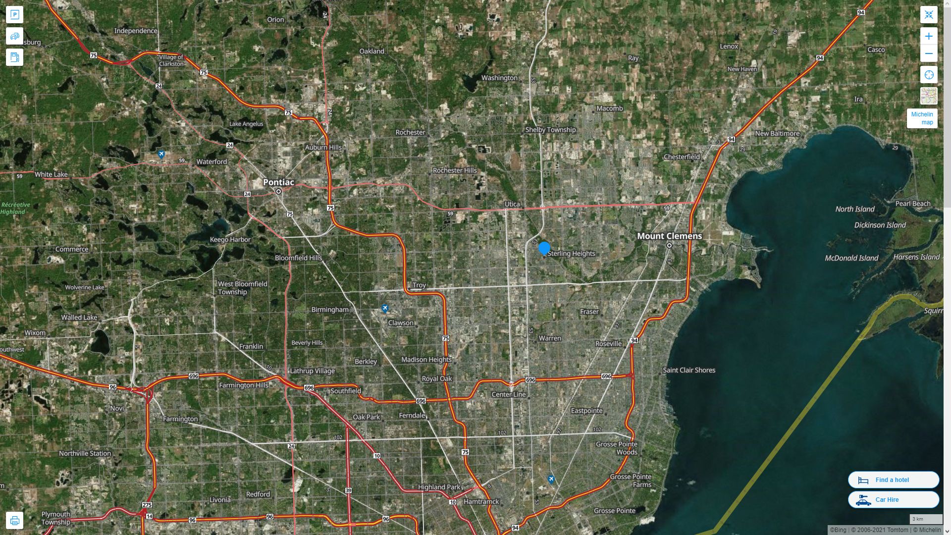 Sterling Heights Michigan Highway and Road Map with Satellite View